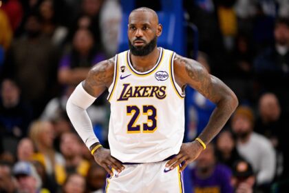 Los Angeles Lakers forward LeBron James (23) looks on during the game against the Dallas Mavericks at the American Airlines Center. Mandatory Credit: Jerome Miron-Imagn Images
