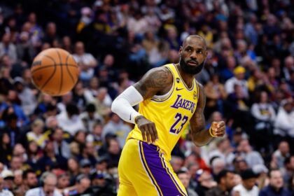 Jan 20, 2026; Denver, Colorado, USA; Los Angeles Lakers forward LeBron James (23) in the second quarter against the Denver Nuggets at Ball Arena. Mandatory Credit: Isaiah J. Downing-Imagn Images