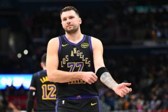 Washington, District of Columbia, USA; Los Angeles Lakers forward/guard Luka Doncic (77) on the court against the Washington Wizards during the first half at Capital One Arena. Mandatory Credit: Brad Mills-Imagn Images