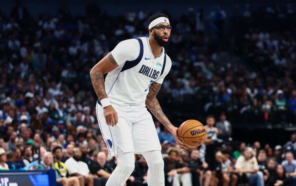 Dallas, Texas, USA; Dallas Mavericks forward Anthony Davis (3) dribbles during the game against the San Antonio Spurs at American Airlines Center. Mandatory Credit: Kevin Jairaj-Imagn Images