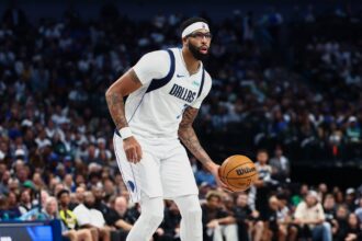 Dallas, Texas, USA; Dallas Mavericks forward Anthony Davis (3) dribbles during the game against the San Antonio Spurs at American Airlines Center. Mandatory Credit: Kevin Jairaj-Imagn Images