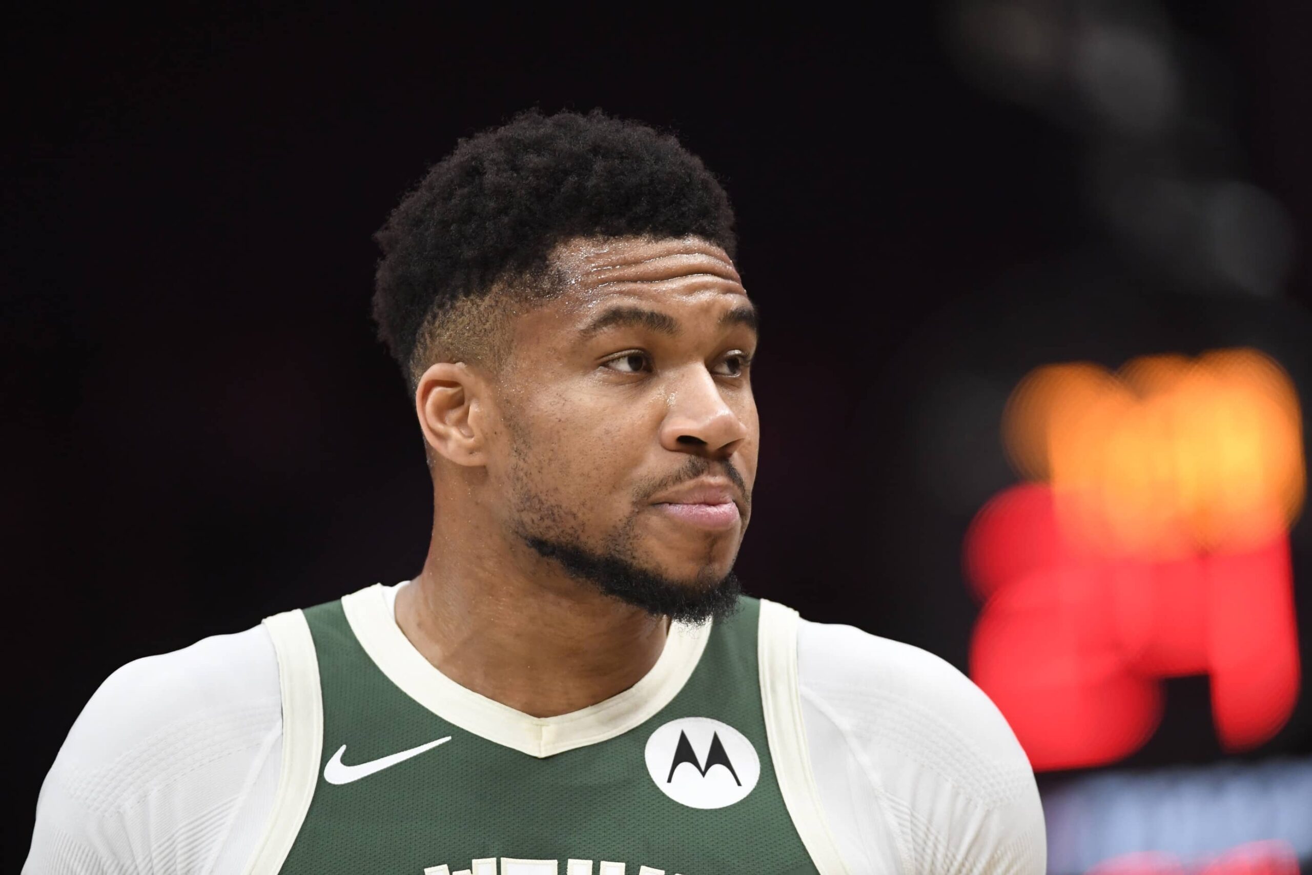 Charlotte, North Carolina, USA; Milwaukee Bucks forward Giannis Antetokounmpo (34) in a time out during the first half agains the Charlotte Hornets at the Spectrum Center. Mandatory Credit: Sam Sharpe-Imagn Images