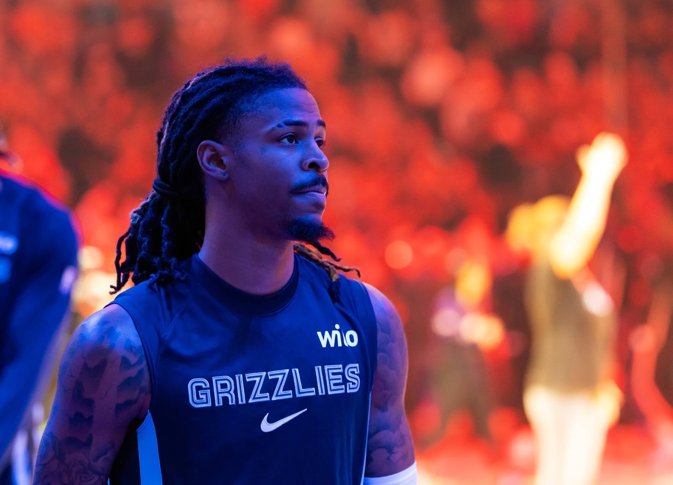 Phoenix, Arizona, USA; Memphis Grizzlies guard Ja Morant (12) against the Phoenix Suns at the Mortgage Matchup Center. Mandatory Credit: Mark J. Rebilas-Imagn Images