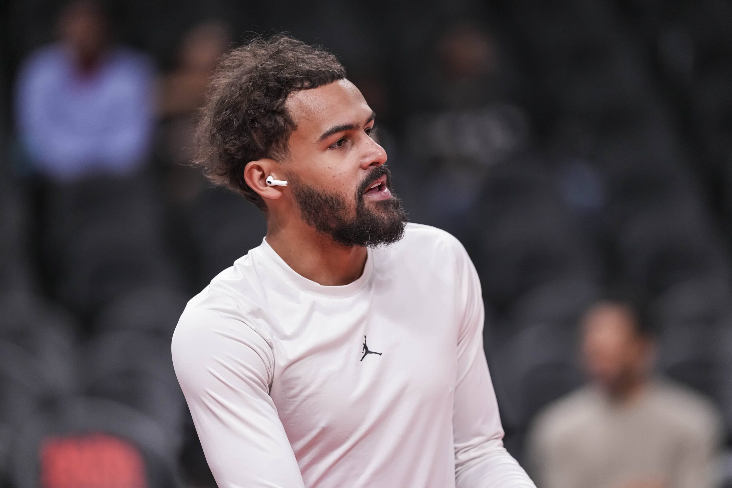 Atlanta, Georgia, USA; Atlanta Hawks guard Trae Young (11) shown on the court before the game against the New Orleans Pelicans at State Farm Arena. Mandatory Credit: Dale Zanine-Imagn Images