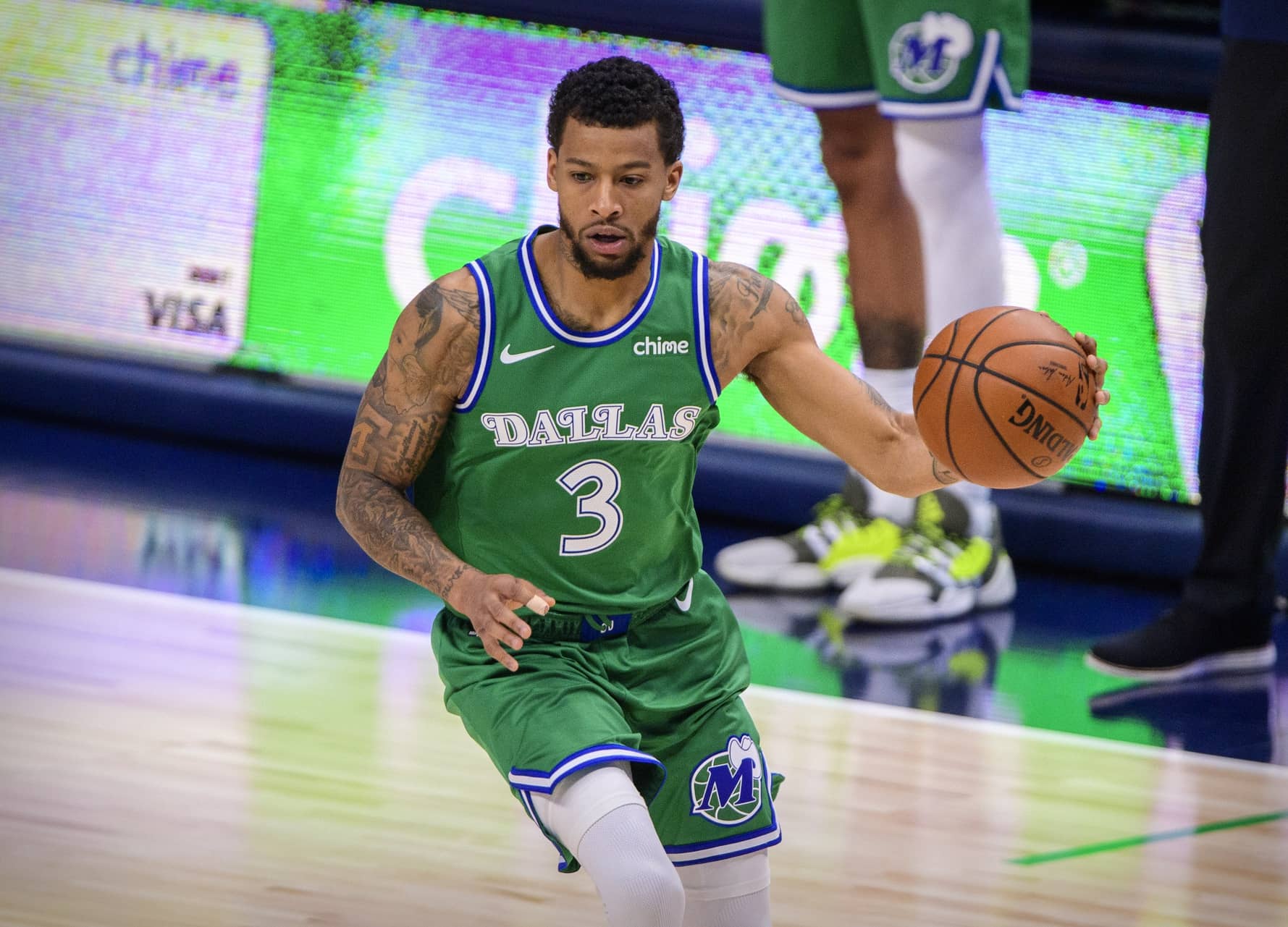Dallas, Texas, USA; Dallas Mavericks guard Trey Burke (3) in action during the game between Charlotte Hornets and the Dallas Mavericks at the American Airlines Center. Mandatory Credit: Jerome Miron-Imagn Images