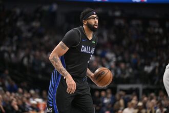 Dec 23, 2025; Dallas, Texas, USA; Dallas Mavericks forward Anthony Davis (3) brings the ball up court against the Denver Nuggets during the second half at the American Airlines Center. Mandatory Credit: Jerome Miron-Imagn Images
