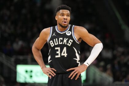 Jan 23, 2026; Milwaukee, Wisconsin, USA; Milwaukee Bucks forward Giannis Antetokounmpo (34) looks on during the second quarter against the Denver Nuggets at Fiserv Forum. Mandatory Credit: Jeff Hanisch-Imagn Images