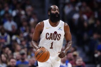 Cleveland Cavaliers guard James Harden (1) during the second quarter against the Denver Nuggets at Ball Arena.