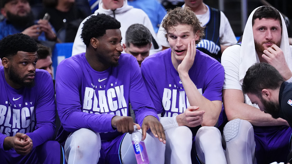 Jaren Jackson Jr. on Jazz bench with Lauri Markkanen Mandatory Credit: Rich Storry/Getty Images