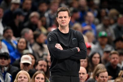 Dallas, Texas, USA; Utah Jazz head coach Will Hardy looks on during the first quarter against the Dallas Mavericks at the American Airlines Center. Mandatory Credit: Jerome Miron-Imagn Images