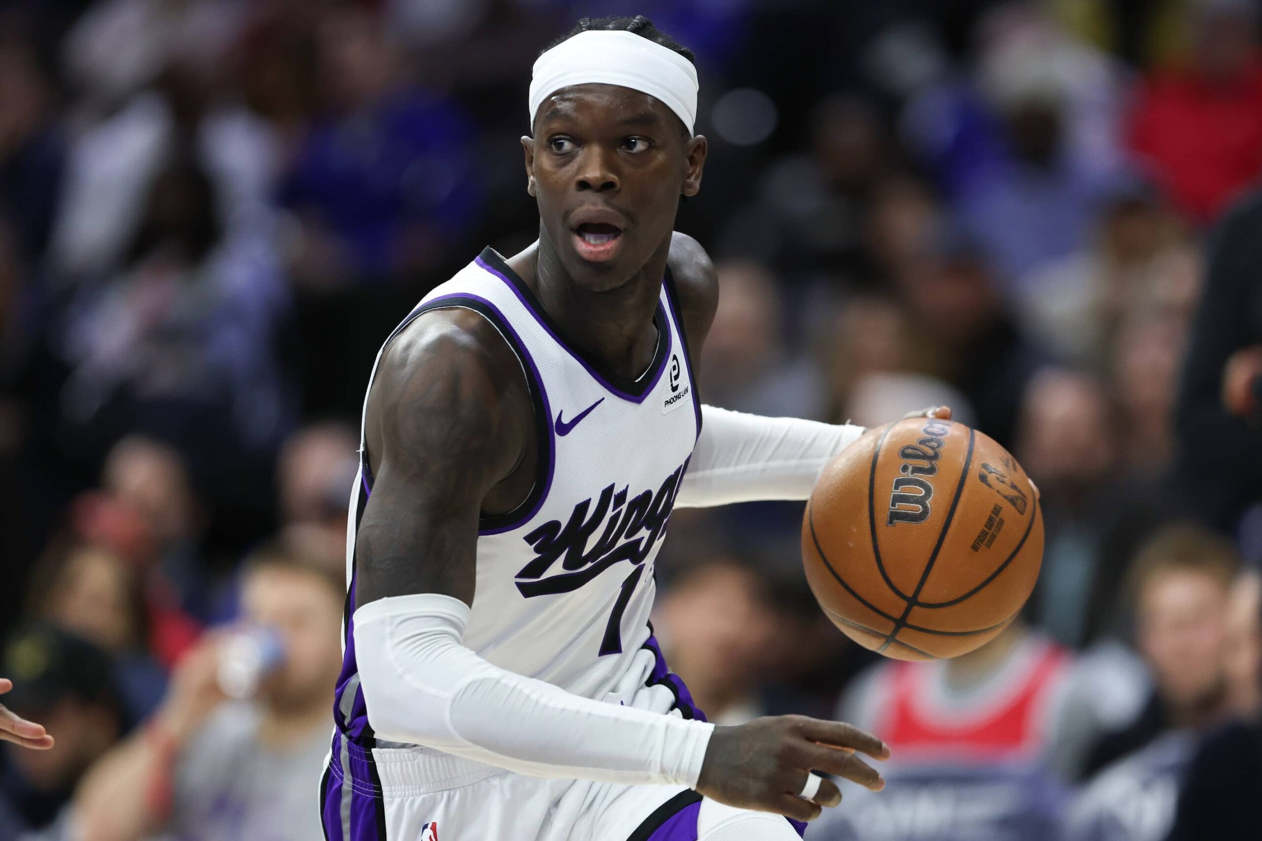 Philadelphia, Pennsylvania, USA; Sacramento Kings guard Dennis Schroder (17) controls the ball against the Philadelphia 76ers during the first quarter at Xfinity Mobile Arena. Mandatory Credit: Bill Streicher-Imagn Images