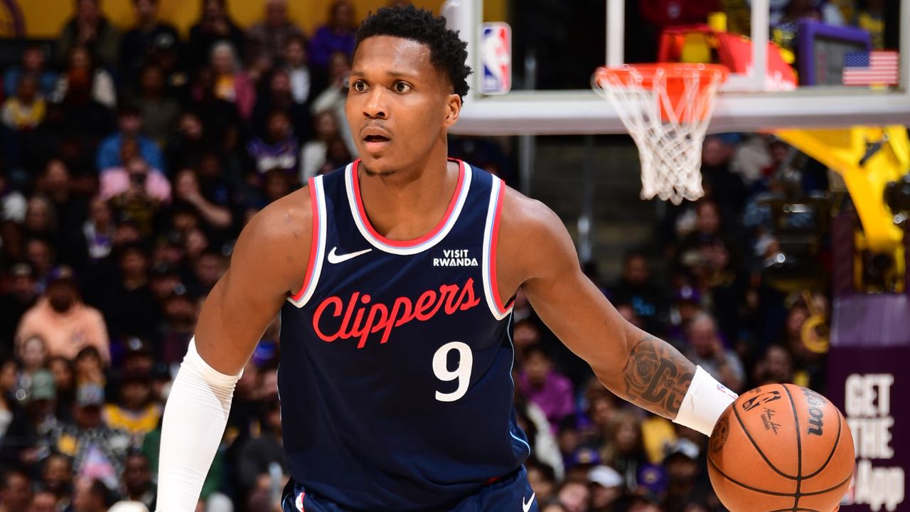 LOS ANGELES, CA - FEBRUARY 20: Bennedict Mathurin #9 of the LA Clippers dribbles the ball during the game against the Los Angeles Lakers on February 20, 2026 at Crypto.Com Arena in Los Angeles, California. NOTE TO USER: User expressly acknowledges and agrees that, by downloading and/or using this Photograph, user is consenting to the terms and conditions of the Getty Images License Agreement. Mandatory Copyright Notice: Copyright 2026 NBAE (Photo by Adam Pantozzi/NBAE via Getty Images)