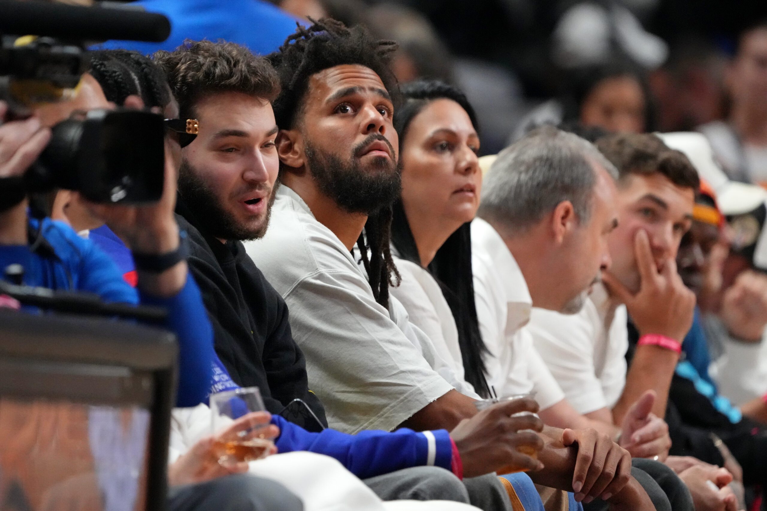 Recording artist J. Cole attends game three of the 2023 NBA Finals between the Miami Heat and Denver Nuggets at Kaseya Center.