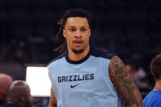 Memphis Grizzlies forward Brandon Clarke (15) warms up before the game against the Golden State Warriors at Chase Center.
