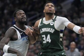 Apr 8, 2025; Milwaukee, Wisconsin, USA; Minnesota Timberwolves forward Julius Randle (30) and Milwaukee Bucks forward Giannis Antetokounmpo (34) could wind up traded for one another in a blockbuster deal prior to the Feb. 5 trade deadline. Mandatory Credit: Michael McLoone-Imagn Images