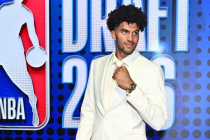 BROOKLYN, NY - JUNE 23: Cam Boozer poses for a photo during the 2026 NBA Draft - Round One on June 23, 2026 at Barclays Center in Brooklyn, New York. (Photo by Catalina Fragoso/NBAE via Getty Images)