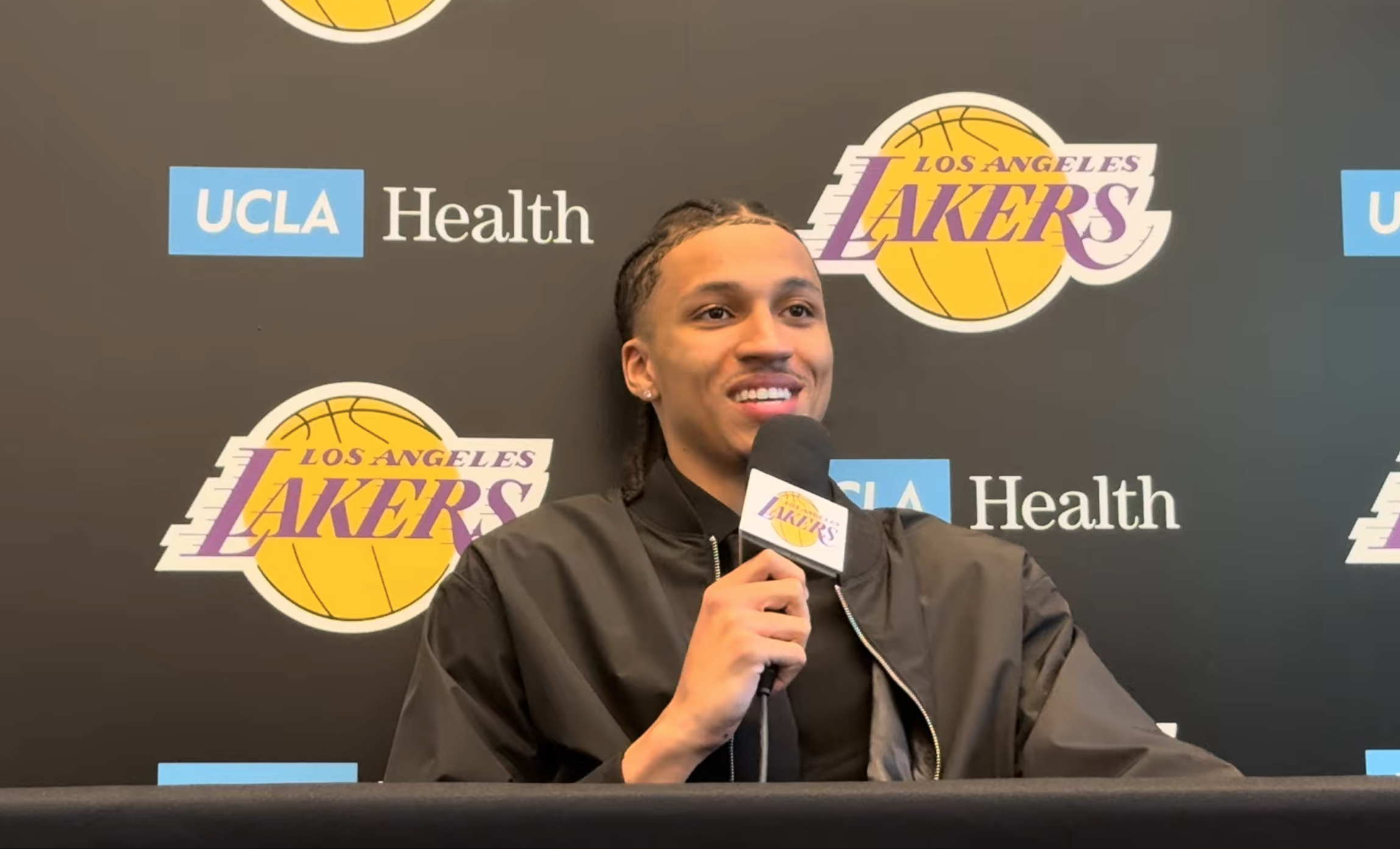Lakers rookie guard Cameron Carr speaks at his introductory press conference. Mandatory Credit: Lakers Nation - YouTube