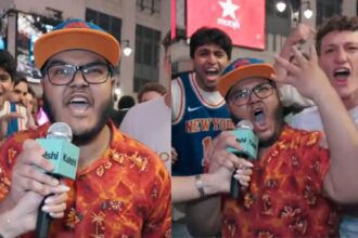 Knicks fan goes viral for wild reaction to Game 1 win. Mandatory Credit: @LakeShowYo - X