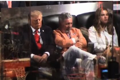 Donald Trump appears to fall asleep at Game 3 of the NBA Finals. Mandatory Credit: @CalltoActivism - X