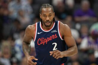 Apr 5, 2026; Sacramento, California, USA; LA Clippers forward Kawhi Leonard (2) during the first quarter against the Sacramento Kings at Golden 1 Center. Mandatory Credit: Darren Yamashita-Imagn Images