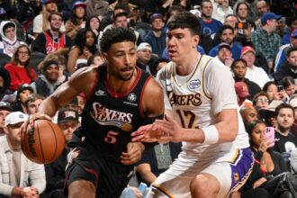 Los Angeles Lakers v Philadelphia 76ers PHILADELPHIA, PA - DECEMBER 7:Quentin Grimes #5 of the Philadelphia 76ers drives to the basket during the game against the Los Angeles Lakers on December 7, 2025 at the Wells Fargo Center in Philadelphia, Pennsylvania (Photo by David Dow/NBAE via Getty Images)