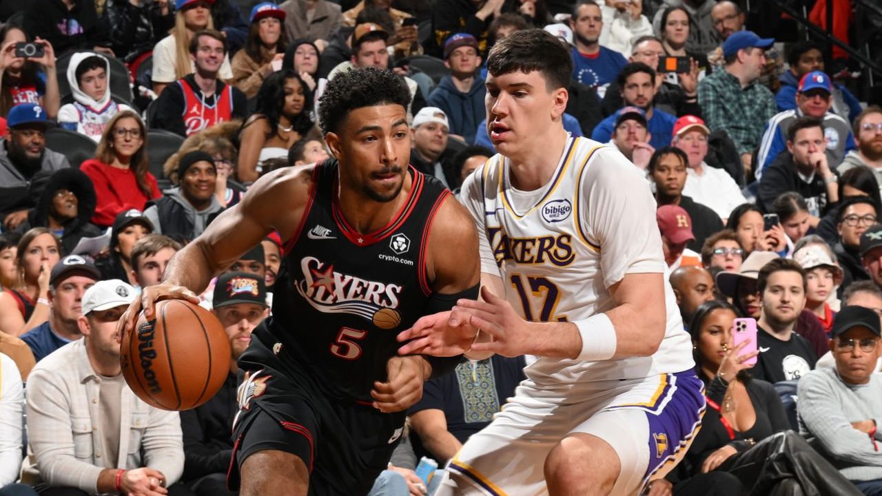 Los Angeles Lakers v Philadelphia 76ers PHILADELPHIA, PA - DECEMBER 7:Quentin Grimes #5 of the Philadelphia 76ers drives to the basket during the game against the Los Angeles Lakers on December 7, 2025 at the Wells Fargo Center in Philadelphia, Pennsylvania (Photo by David Dow/NBAE via Getty Images)