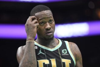 Jan 26, 2023; Charlotte, North Carolina, USA; Charlotte Hornets guard Terry Rozier (3) reacts after being called on a foul during the second half against the Chicago Bulls at the Spectrum Center. Mandatory Credit: Sam Sharpe-Imagn Images