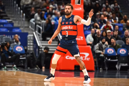 Mar 16, 2026; Washington, District of Columbia, USA; Washington Wizards guard Trae Young (3) on the court against the Golden State Warriors during the first half at Capital One Arena. Mandatory Credit: Brad Mills-Imagn Images