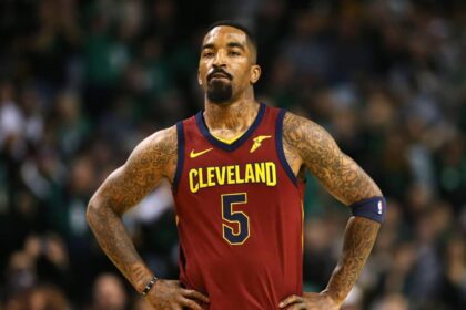 JR Smith #5 of the Cleveland Cavaliers reacts to his teams deficit during the first quarter against the Boston Celtics in Game One of the Eastern Conference Finals of the 2018 NBA Playoffs at TD Garden on May 13, 2018 in Boston, Massachusetts.