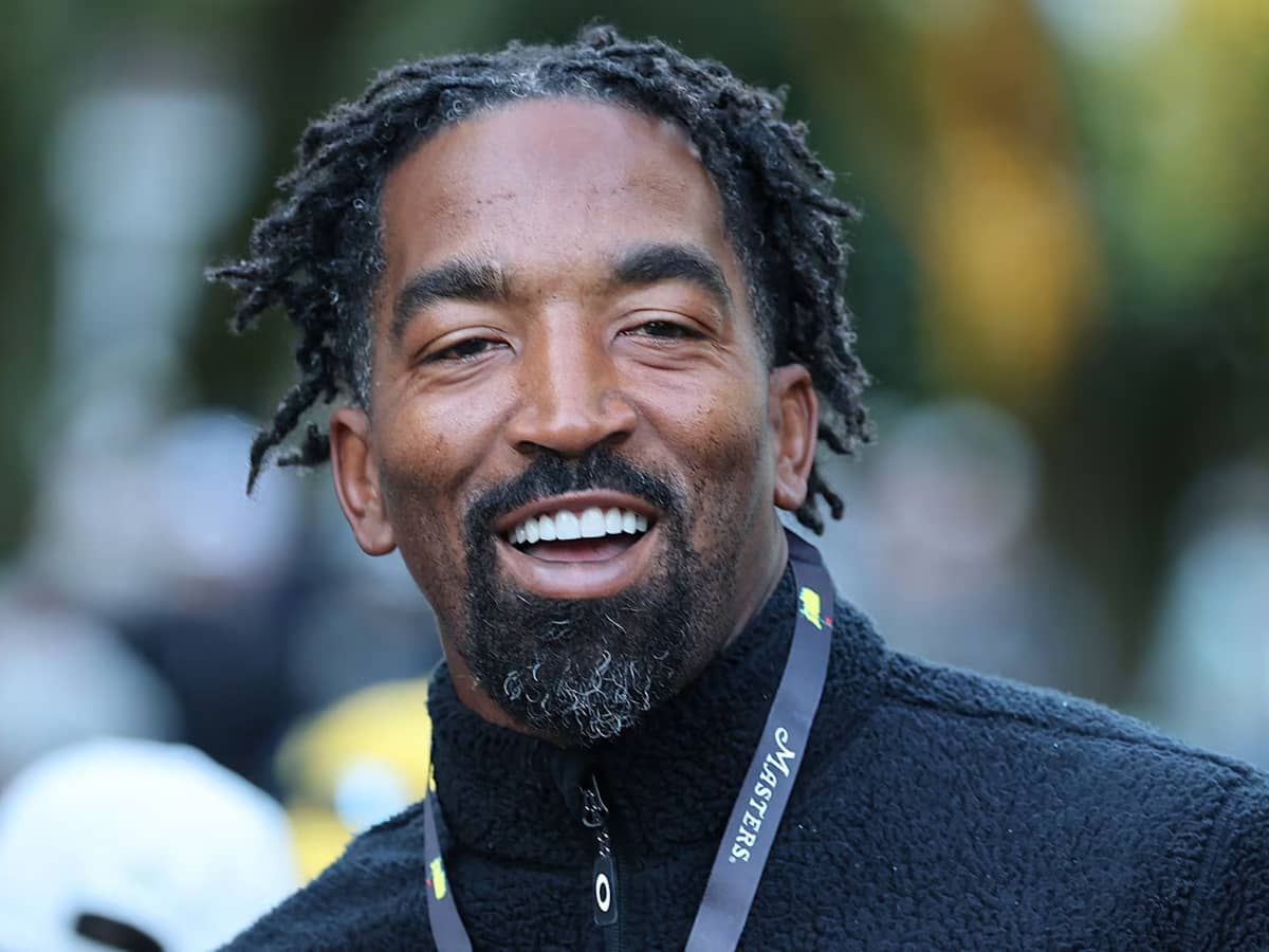 Former NBA Player, J.R. Smith smiles during a practice round prior to the 2025 Masters Tournament at Augusta National Golf Club on April 08, 2025 in Augusta, Georgia.
