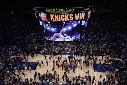 Inside Madison Square Garden as the New York Knicks celebrate their 107-106 victory against the San Antonio Spurs on Wednesday.