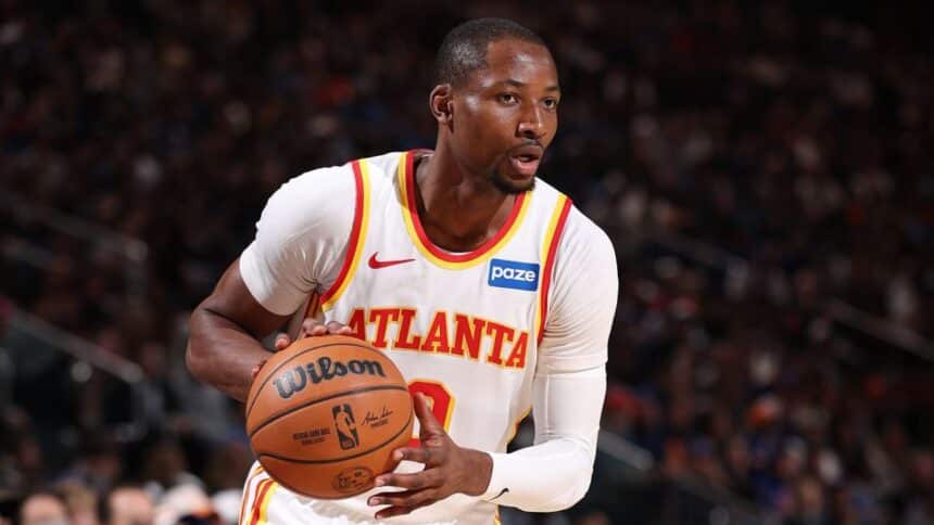 NEW YORK, NY - APRIL 28: Jonathan Kuminga #0 of the Atlanta Hawks handles the ball during the game against the New York Knicks during Round One Game Five of the 2026 NBA Playoffs on April 28, 2026 at Madison Square Garden in New York City, New York. (Photo by David L. Nemec/NBAE via Getty Images)