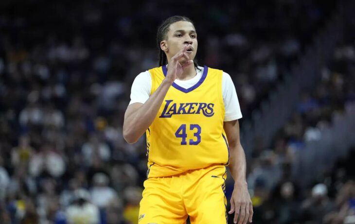 Lakers rookie Cameron Carr celebrates after making a three-pointer against Golden State in an NBA summer league game on Friday night.