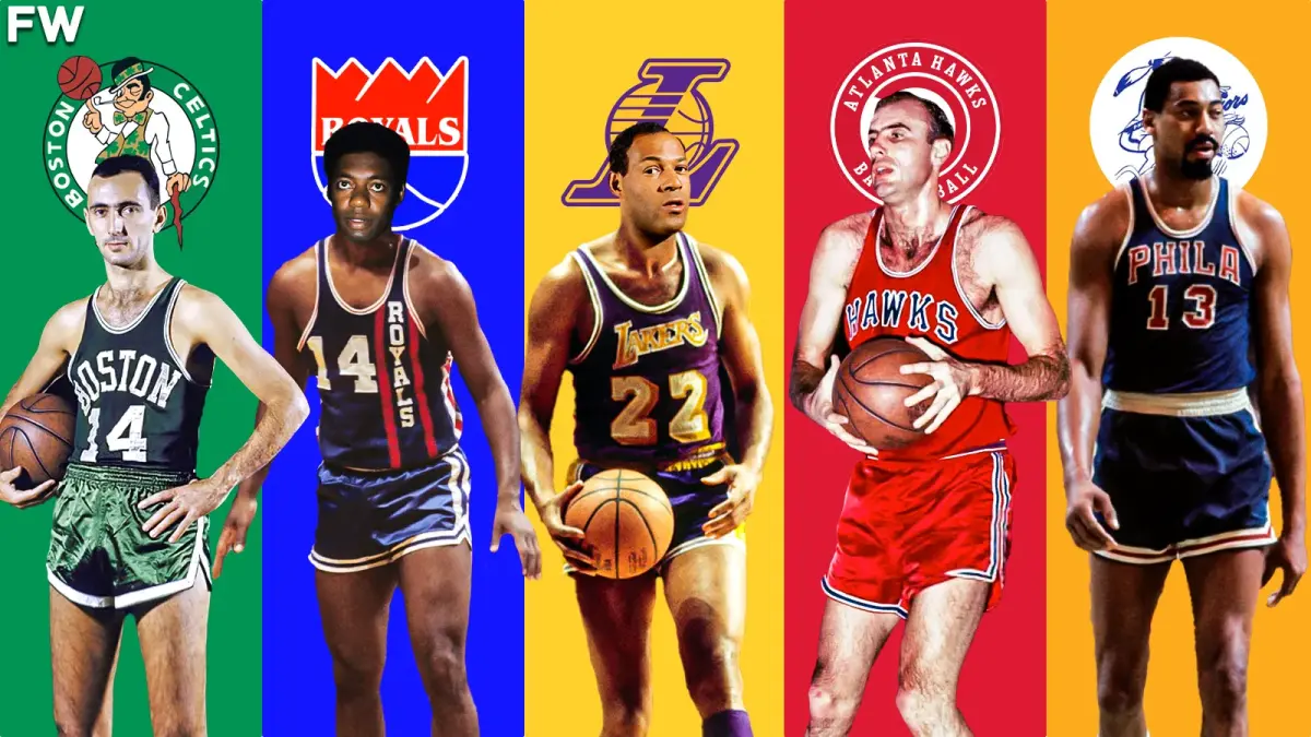 1961 All-NBA First Team: Bob Cousy, Oscar Robertson, Elgin Baylor, Bob Pettit, Wilt Chamberlain